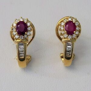 14kt Yellow Gold Natural Ruby And Diamond Earrings